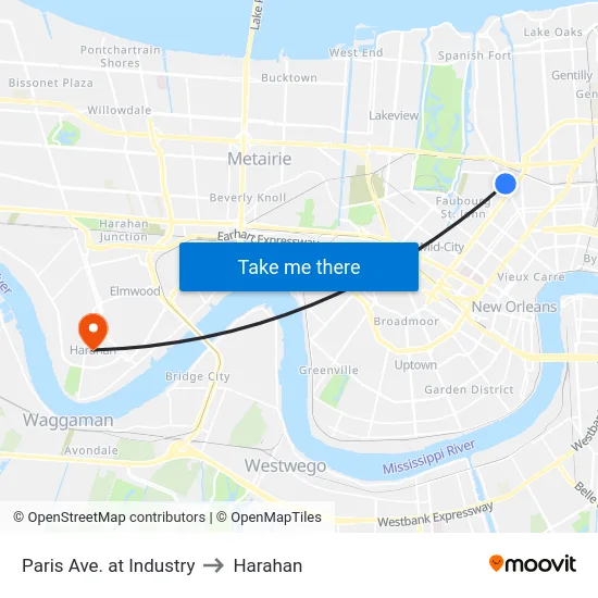 Paris Ave. at Industry to Harahan map