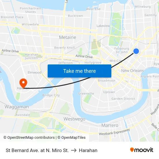 St Bernard Ave. at N. Miro St. to Harahan map
