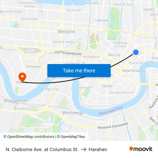 N. Claiborne Ave. at Columbus St. to Harahan map