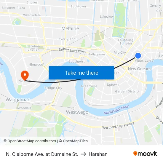 N. Claiborne Ave. at Dumaine St. to Harahan map