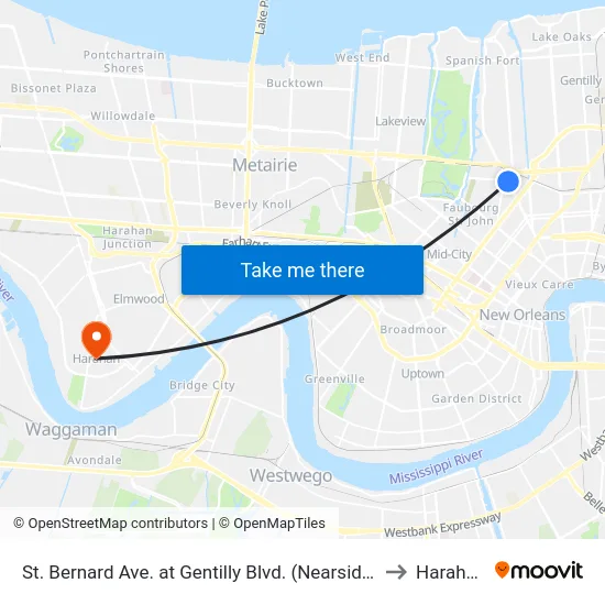 St. Bernard Ave. at Gentilly Blvd. (Nearside) to Harahan map