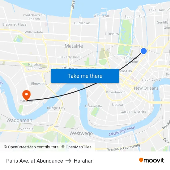 Paris Ave. at Abundance to Harahan map