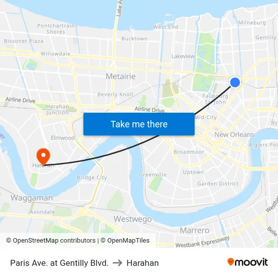 Paris Ave. at Gentilly Blvd. to Harahan map