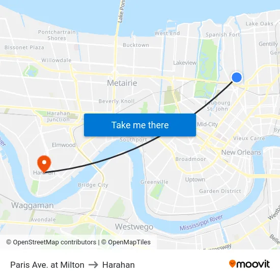 Paris Ave. at Milton to Harahan map