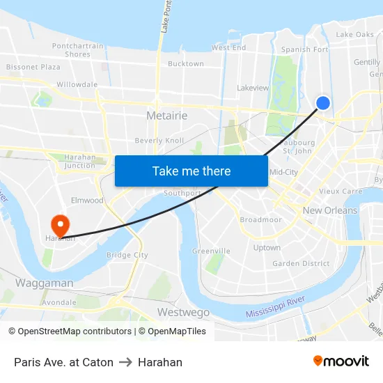 Paris Ave. at Caton to Harahan map