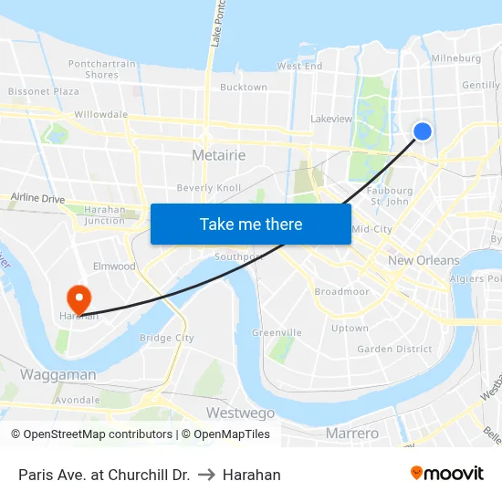 Paris Ave. at Churchill Dr. to Harahan map