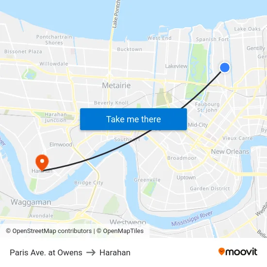 Paris Ave. at Owens to Harahan map