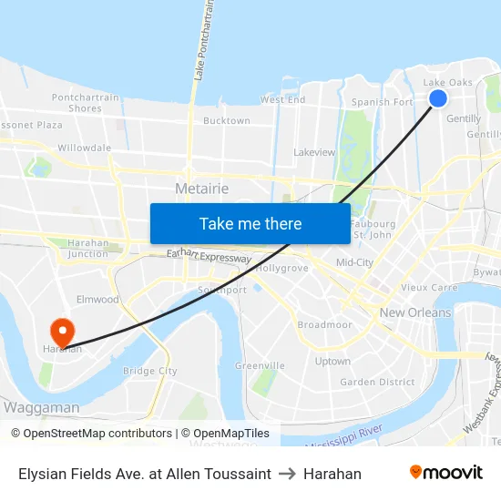 Elysian Fields Ave. at Allen Toussaint to Harahan map