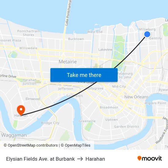 Elysian Fields Ave. at Burbank to Harahan map