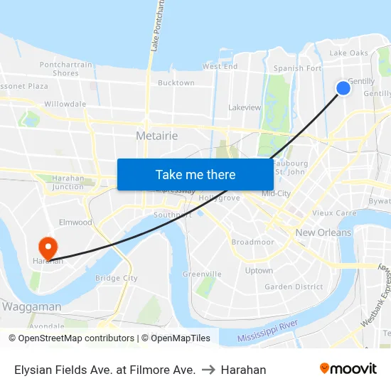 Elysian Fields Ave. at Filmore Ave. to Harahan map