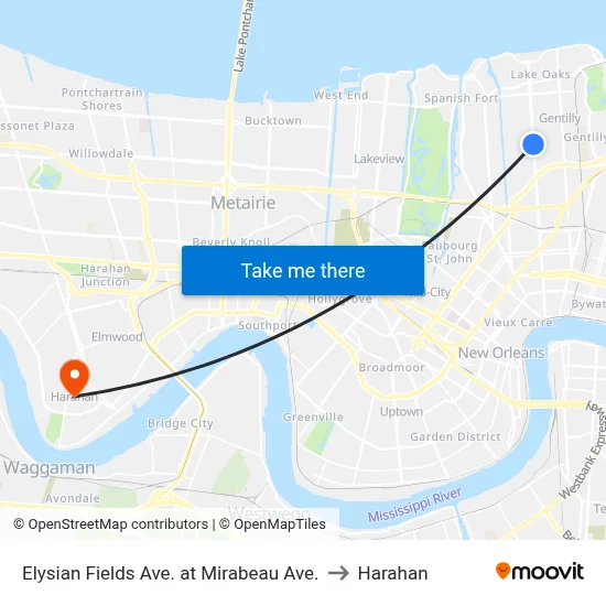 Elysian Fields Ave. at Mirabeau Ave. to Harahan map