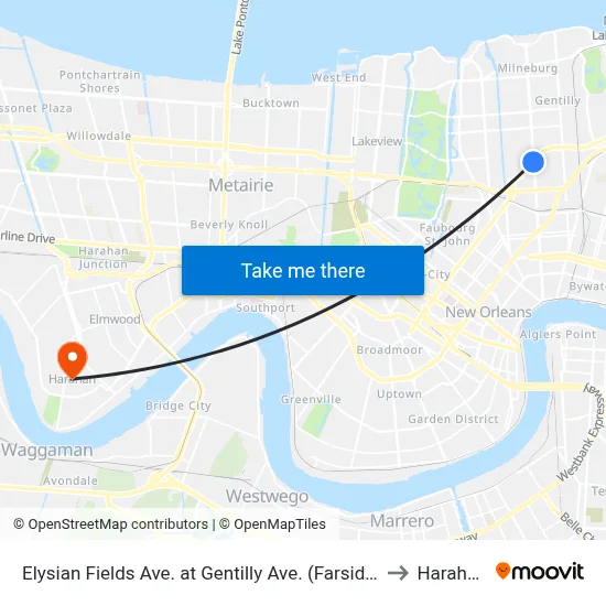 Elysian Fields Ave. at Gentilly Ave. (Farside) to Harahan map