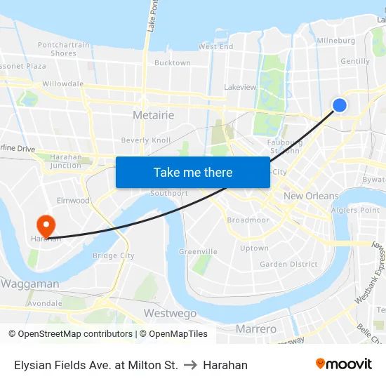 Elysian Fields Ave. at Milton St. to Harahan map