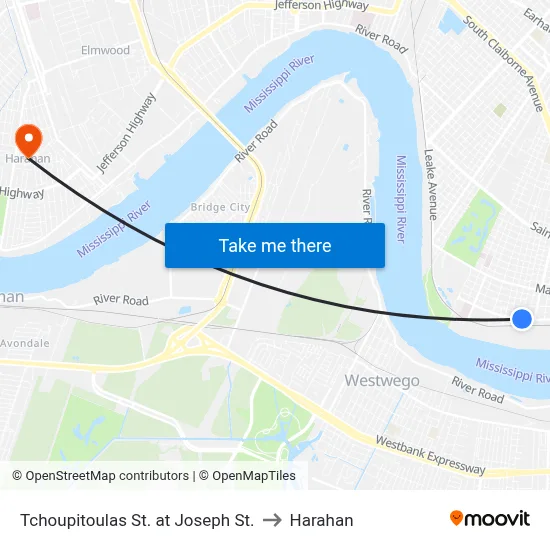 Tchoupitoulas St. at Joseph St. to Harahan map