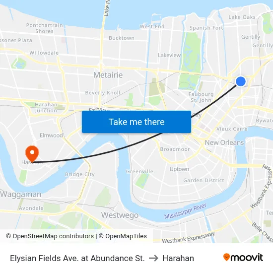 Elysian Fields Ave. at Abundance St. to Harahan map