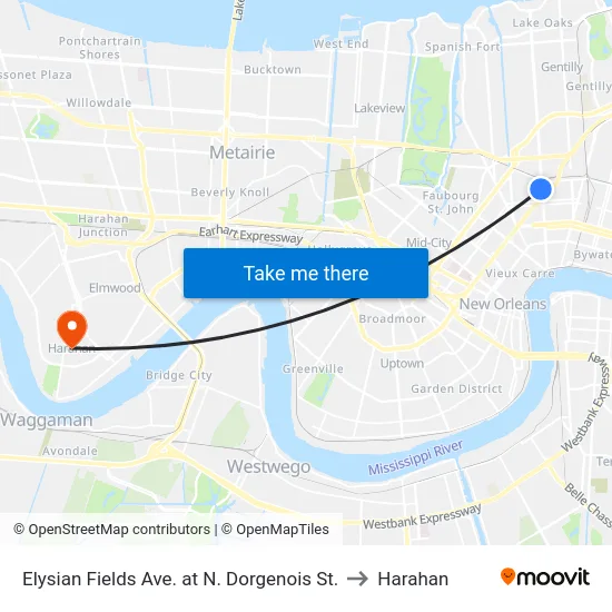 Elysian Fields Ave. at N. Dorgenois St. to Harahan map