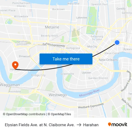 Elysian Fields Ave. at N. Claiborne Ave. to Harahan map