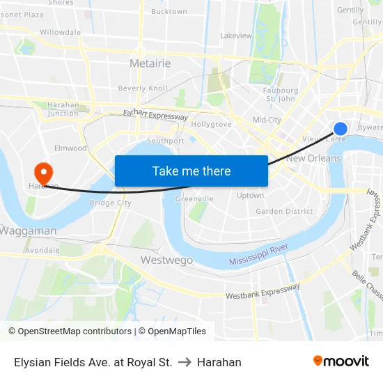 Elysian Fields Ave. at Royal St. to Harahan map