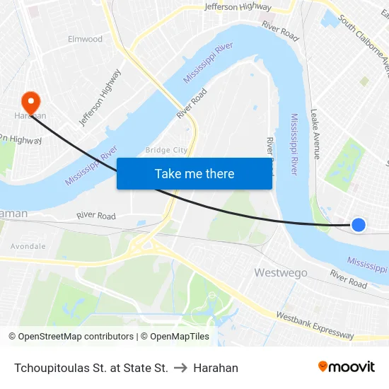 Tchoupitoulas St. at State St. to Harahan map