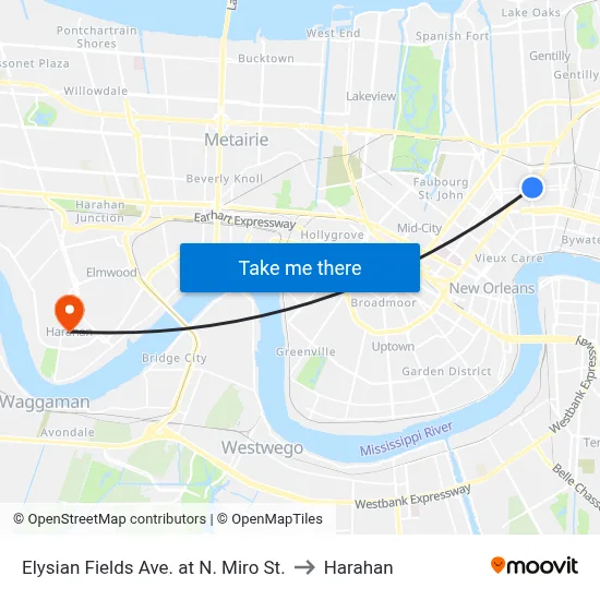 Elysian Fields Ave. at N. Miro St. to Harahan map