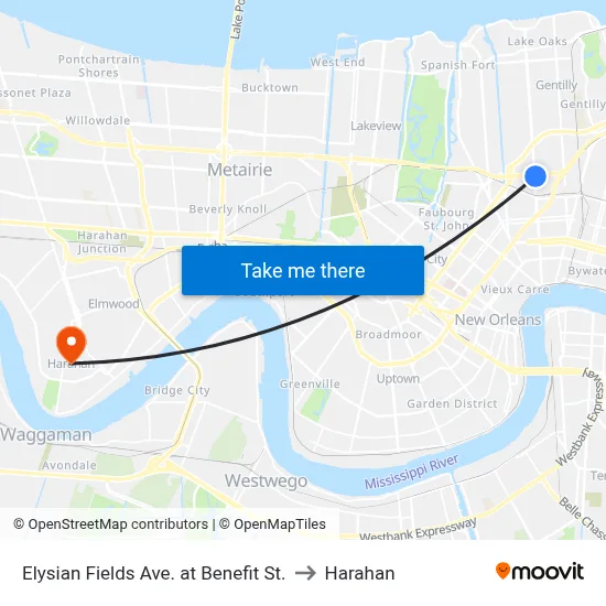 Elysian Fields Ave. at Benefit St. to Harahan map