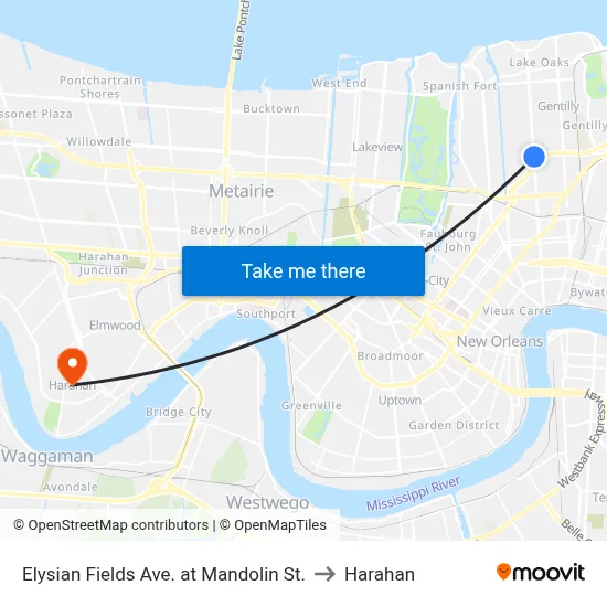 Elysian Fields Ave. at Mandolin St. to Harahan map