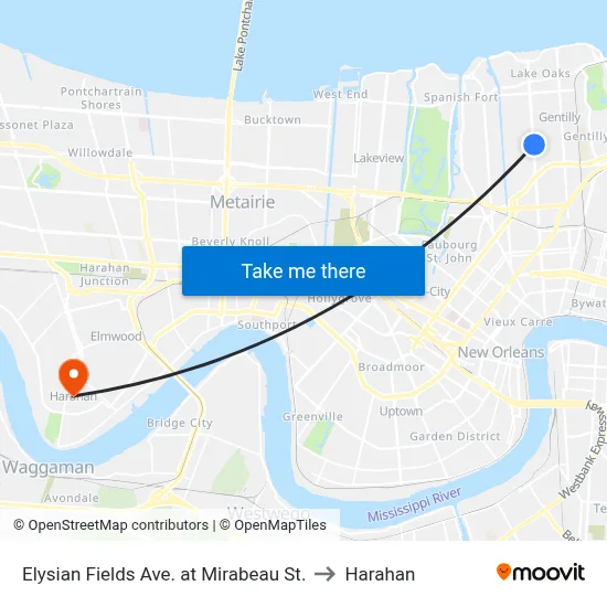 Elysian Fields Ave. at Mirabeau St. to Harahan map