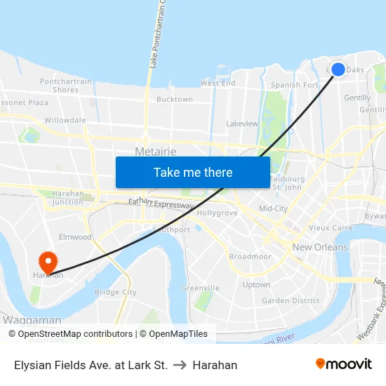 Elysian Fields Ave. at Lark St. to Harahan map