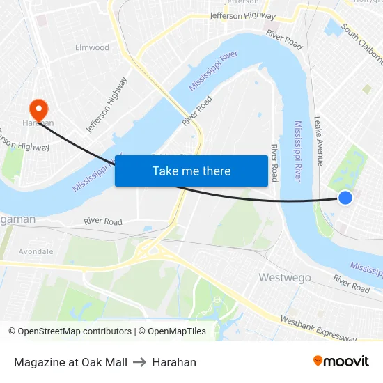 Magazine at Oak Mall to Harahan map