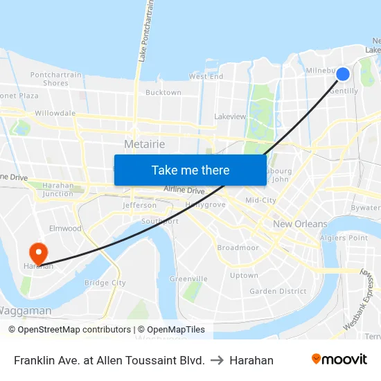 Franklin Ave. at Allen Toussaint Blvd. to Harahan map