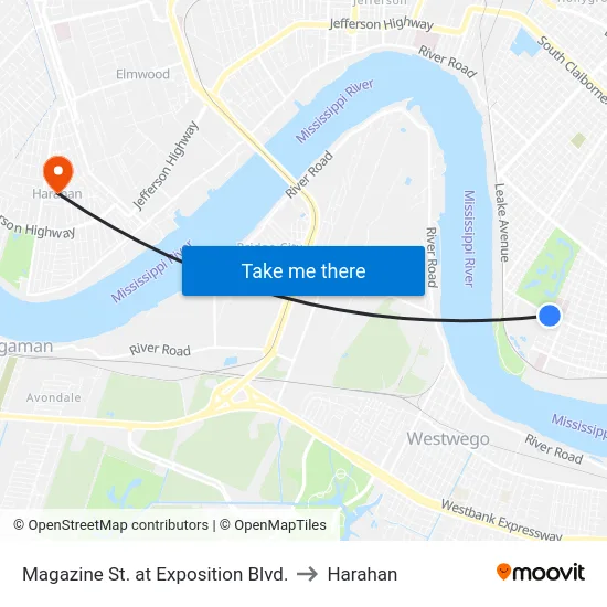 Magazine St. at Exposition Blvd. to Harahan map