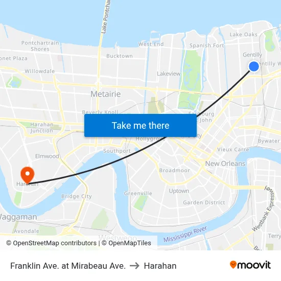 Franklin Ave. at Mirabeau Ave. to Harahan map