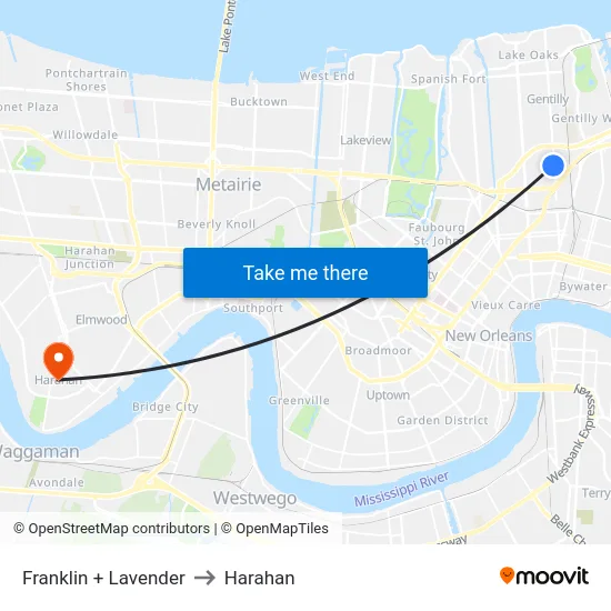 Franklin + Lavender to Harahan map