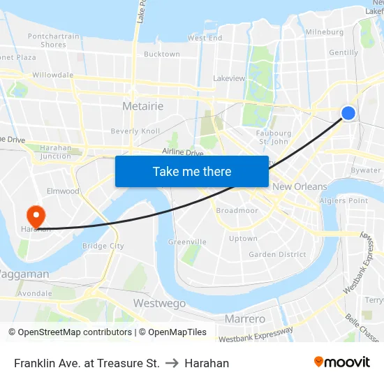 Franklin Ave. at Treasure St. to Harahan map
