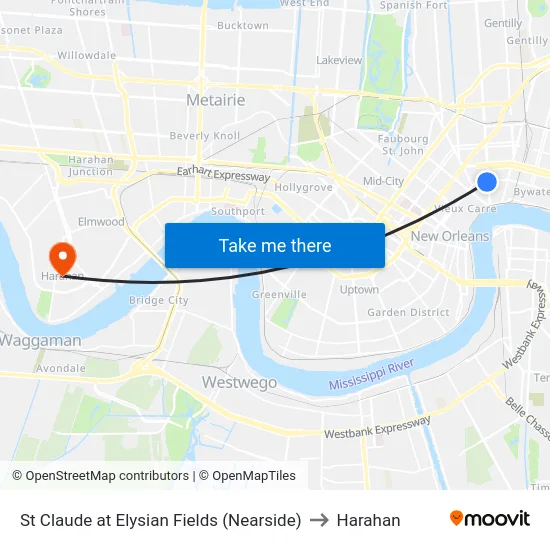 St Claude at Elysian Fields (Nearside) to Harahan map