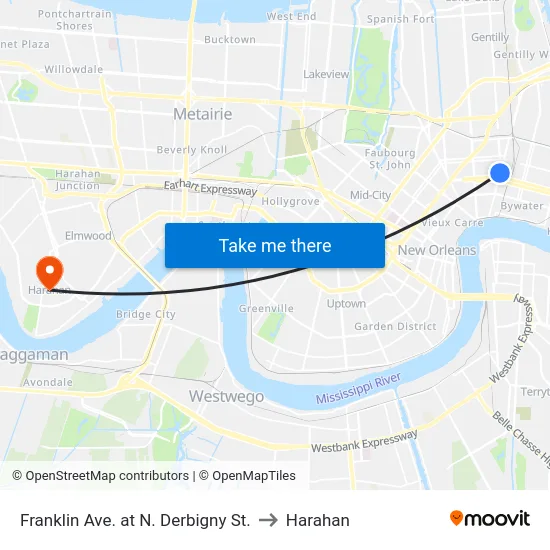 Franklin Ave. at N. Derbigny St. to Harahan map