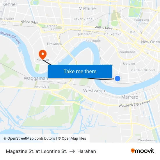 Magazine St. at Leontine St. to Harahan map