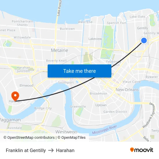 Franklin at Gentilly to Harahan map