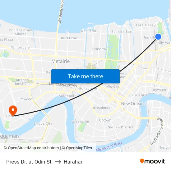 Press Dr. at Odin St. to Harahan map