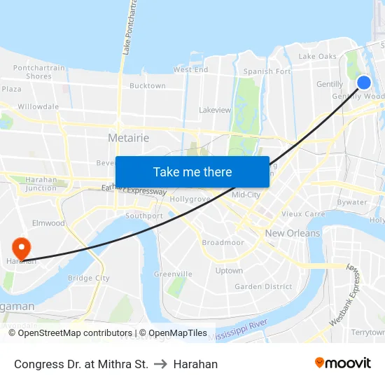 Congress Dr. at Mithra St. to Harahan map