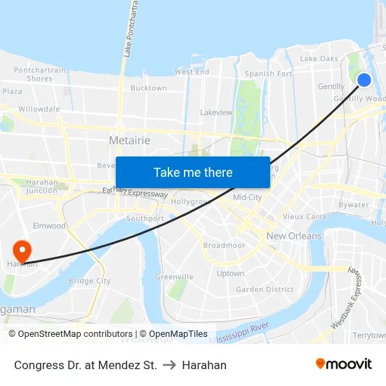 Congress Dr. at Mendez St. to Harahan map