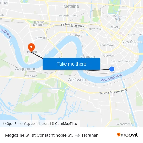 Magazine St. at Constantinople St. to Harahan map