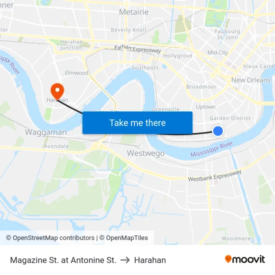 Magazine St. at Antonine St. to Harahan map