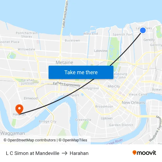 L C Simon at Mandeville to Harahan map