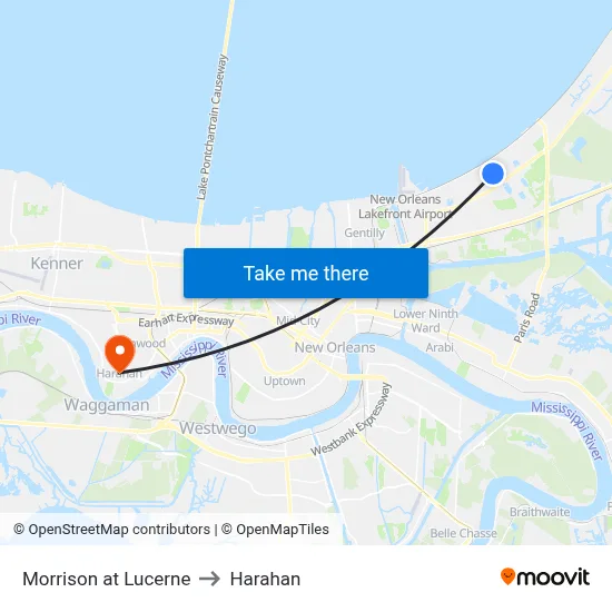 Morrison at Lucerne to Harahan map