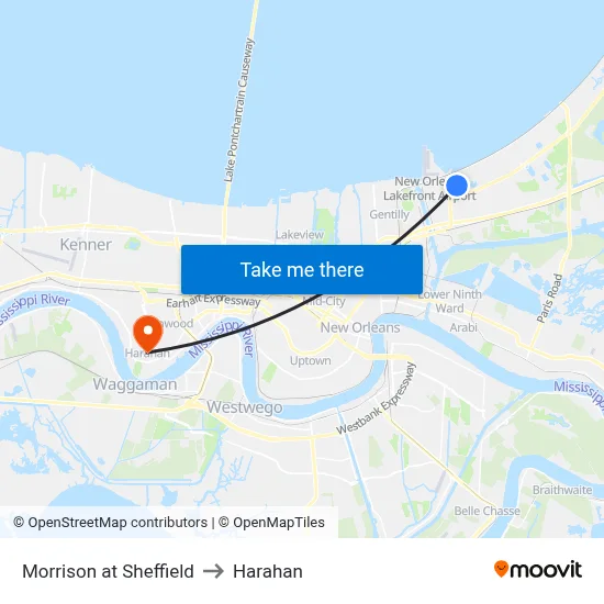 Morrison at Sheffield to Harahan map