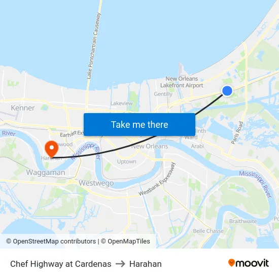 Chef Highway at Cardenas to Harahan map