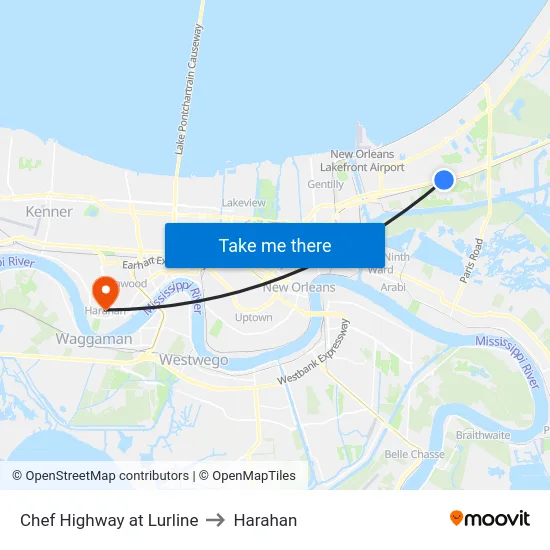 Chef Highway at Lurline to Harahan map