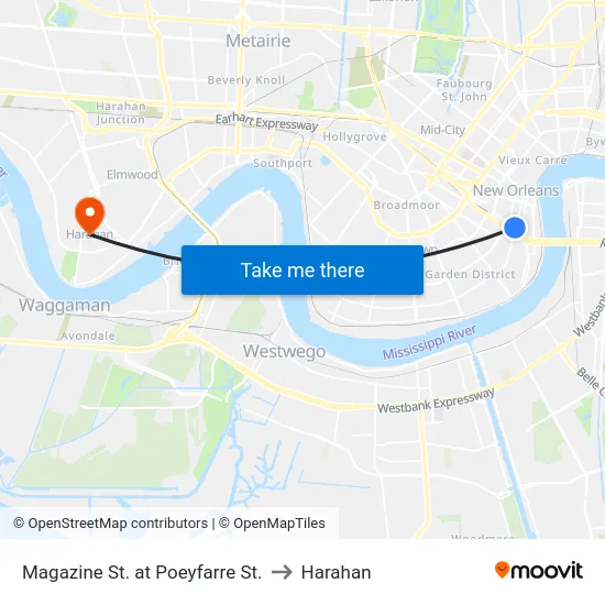 Magazine St. at Poeyfarre St. to Harahan map