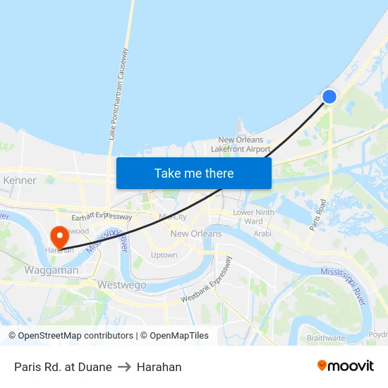 Paris Rd. at Duane to Harahan map